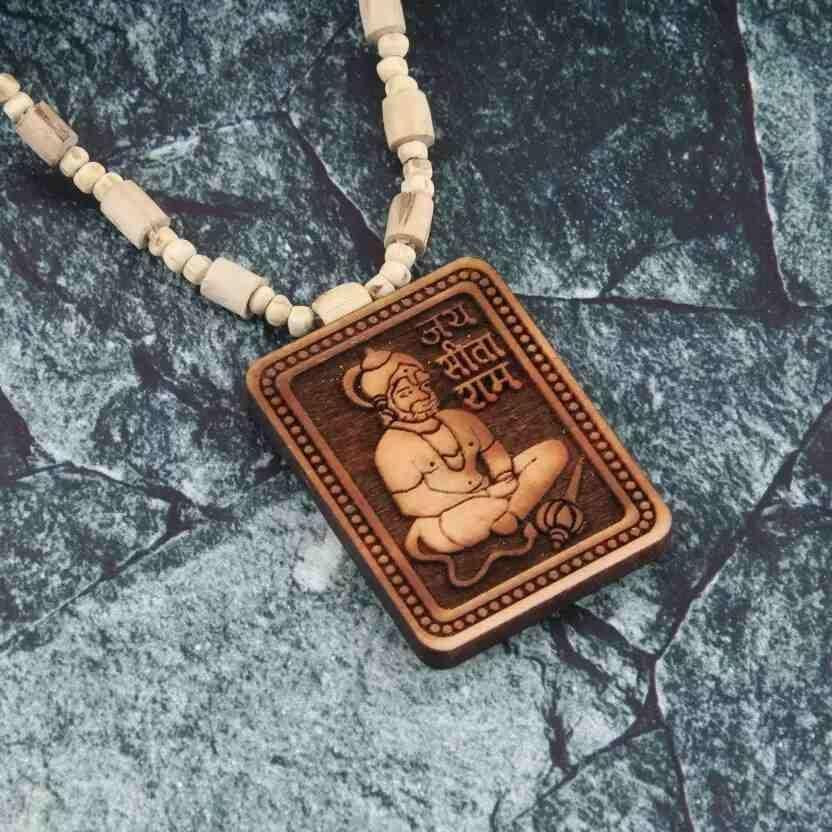 Nextores | Sacred Tulsi Kanthi Mala with Wooden Hanuman Ji Pendant - Handcrafted Devotional Necklace - OM