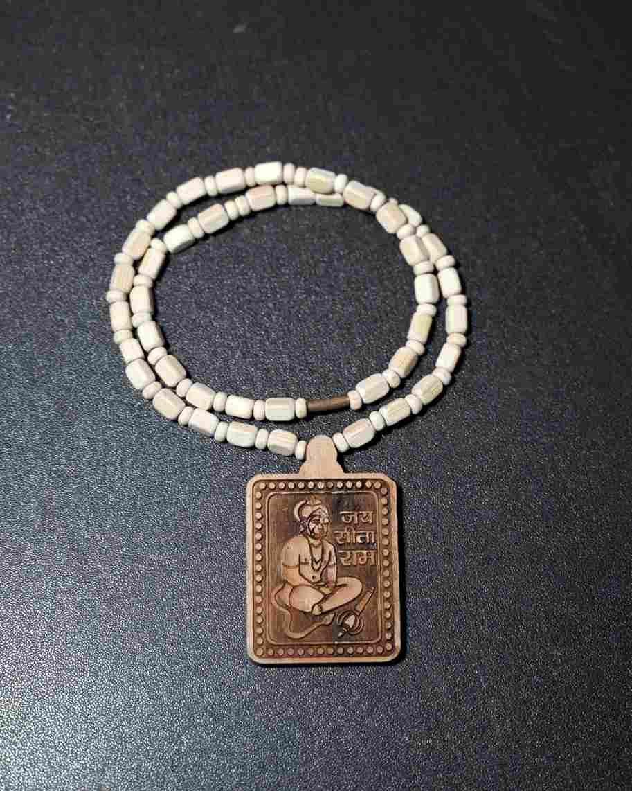 Nextores | Sacred Tulsi Kanthi Mala with Wooden Hanuman Ji Pendant - Handcrafted Devotional Necklace - OM