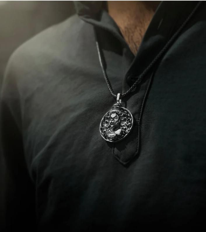 Nextores | "Divine Strength" OM - Lord Hanuman Oxidized Silver Pendant( Jai Hanuman Ji) - Premium Spiritual Amulet with Chain