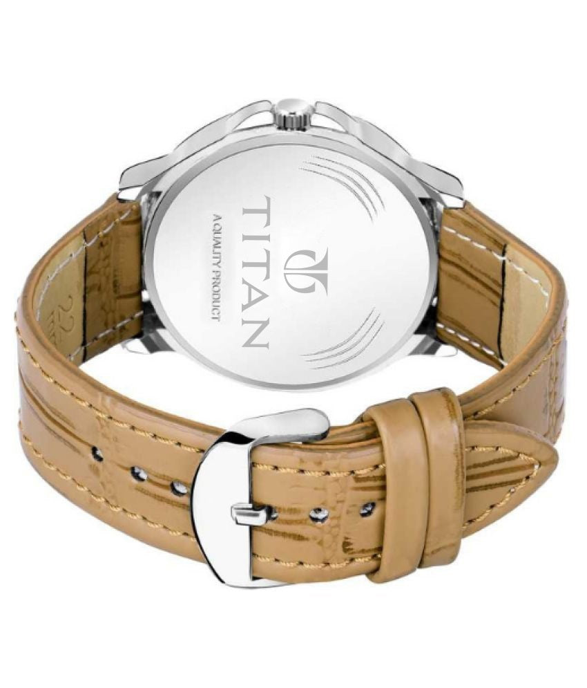 Nextores | Titan Classic Analog Watch - Brass Dial & Genuine Leather Strap (Water Resistant)