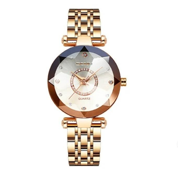 Nextores | Luxury Rose Gold Ladies Watch - Diamond-Cut Crystal Blue Dial