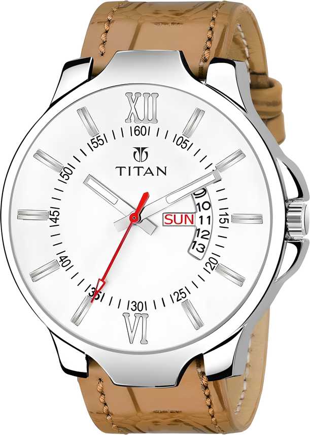 Nextores | Titan Classic Analog Watch - Brass Dial & Genuine Leather Strap (Water Resistant)