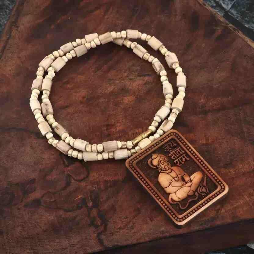 Nextores | Sacred Tulsi Kanthi Mala with Wooden Hanuman Ji Pendant - Handcrafted Devotional Necklace - OM
