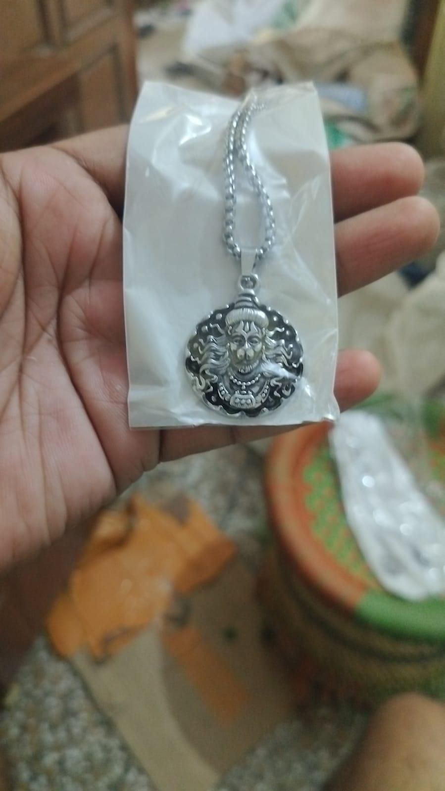 Nextores | "Divine Strength" OM - Lord Hanuman Oxidized Silver Pendant( Jai Hanuman Ji) - Premium Spiritual Amulet with Chain
